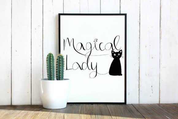Magical Lady Cat Painting Hand Graphics for Crafts