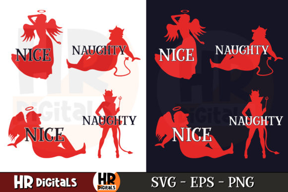 Nice and Naughty Funny Christmas Couple Graphics for Crafts
